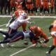 New England Patriots defensive end Keion White sacks Cincinnati Bengals quarterback Joe Burrow, forcing a fumble.